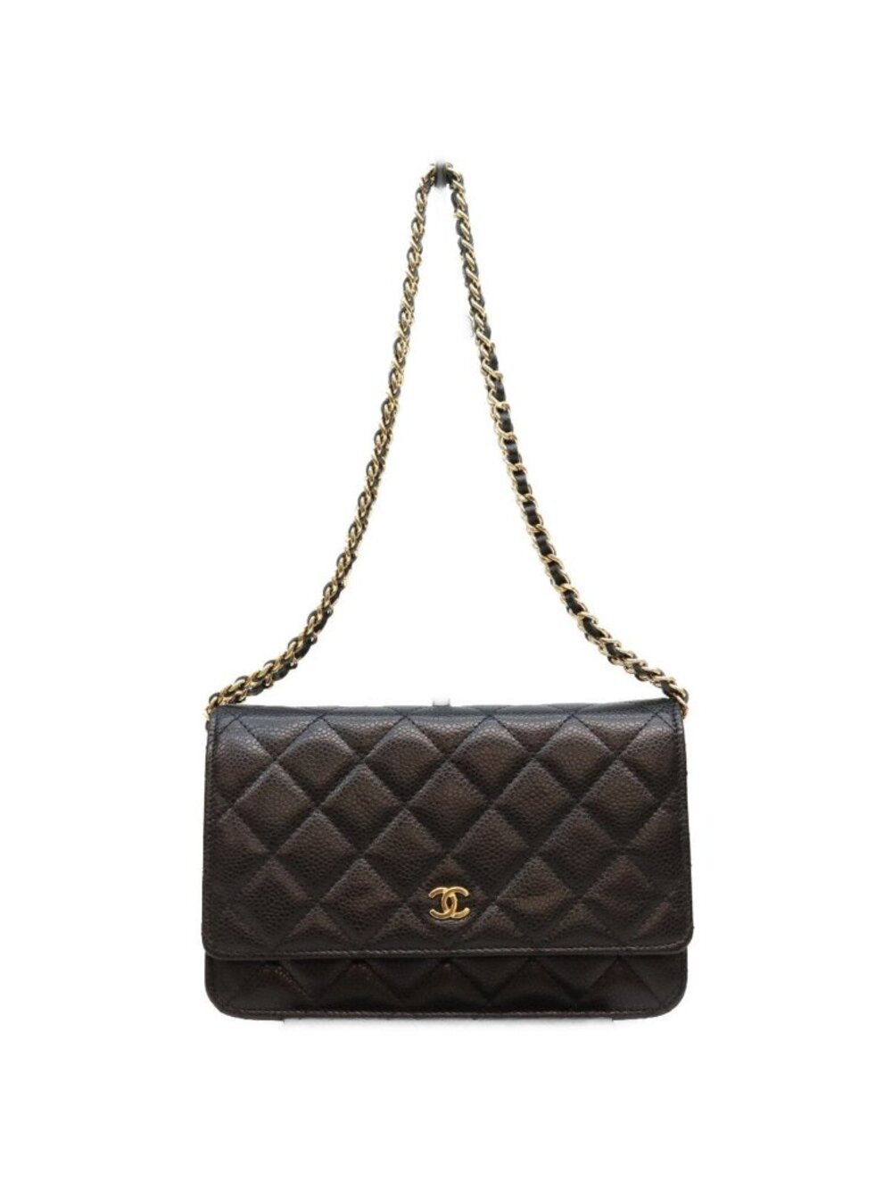 Chanel Black Tamless Classic Caviar Chain Wallet Shoulder Bag